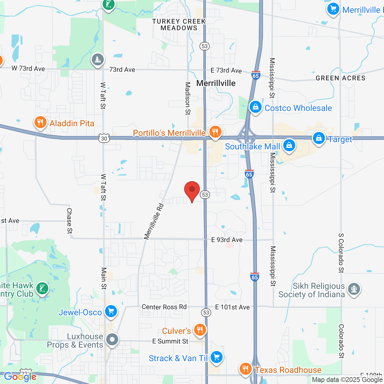 Google map image of our location in 303 W 89th Ave Merrillville, IN