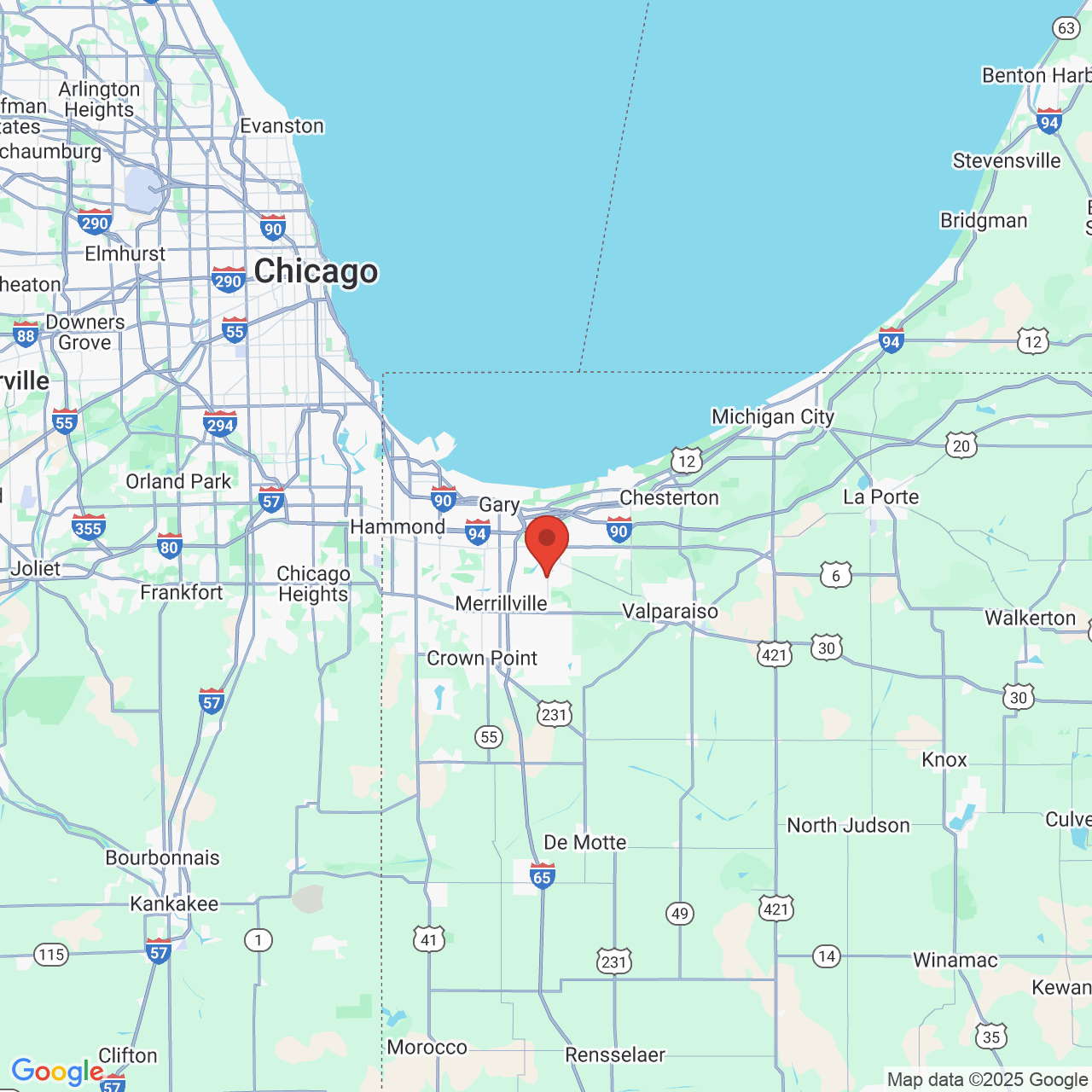 Google map image of our location in 1400 S Lake Park Ave Hobart, IN